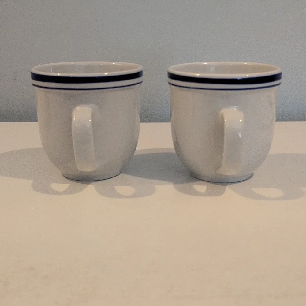 Pottery Barn Ceramic 12 Ounce Club Blue Coffee Mug Set.